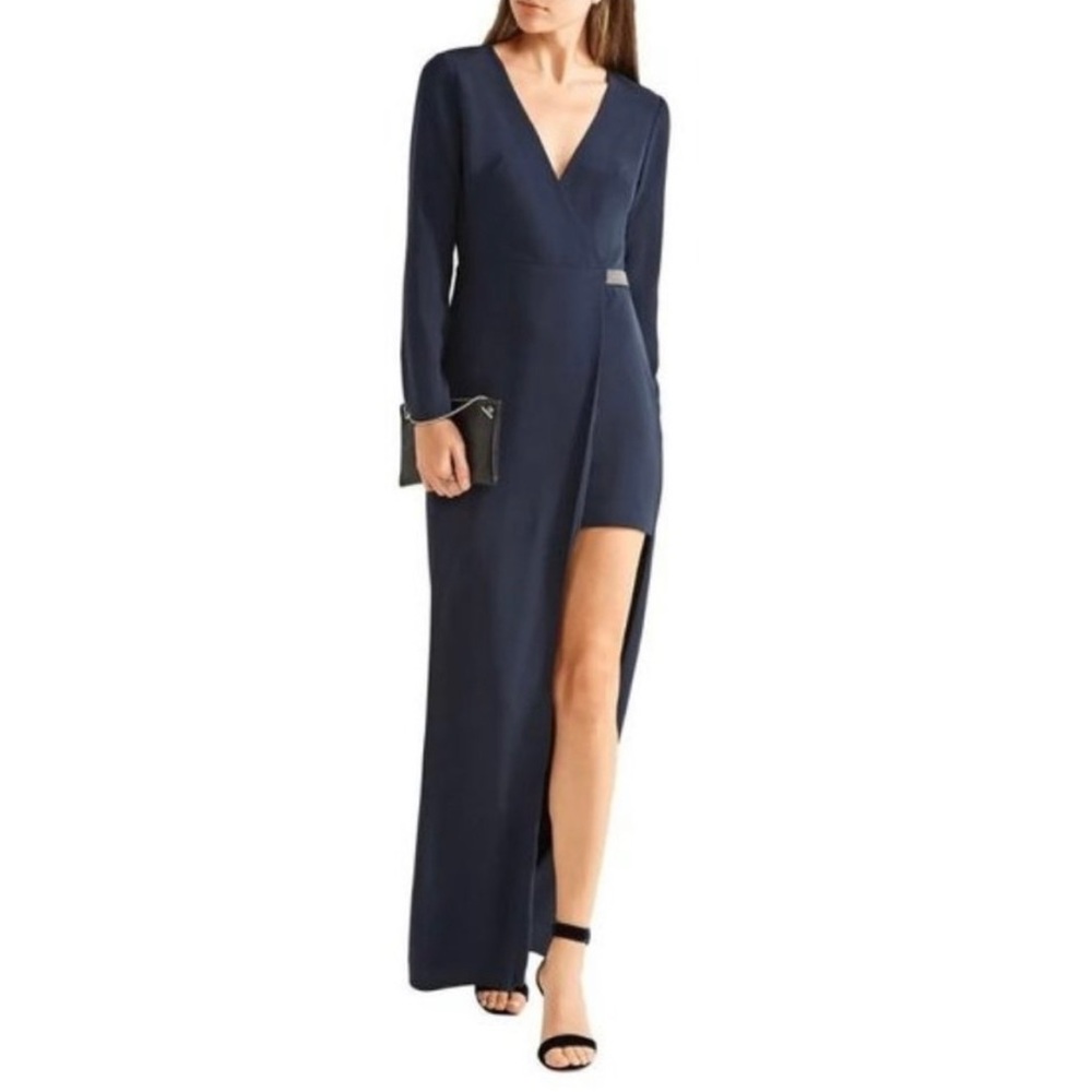 Halston Navy Blue Asymmetric Crepe Gown